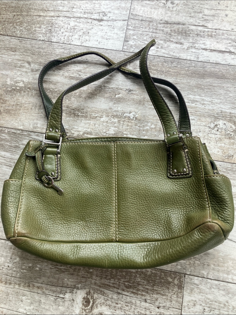 Fossil Olive Green Pebbled Leather Shoulder Bag